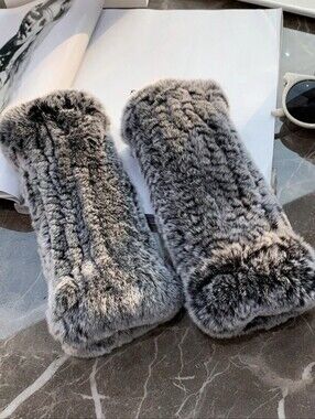 Real Rex Rabbit Fur Fingerless Gloves, Soft Women's Winter Mittens